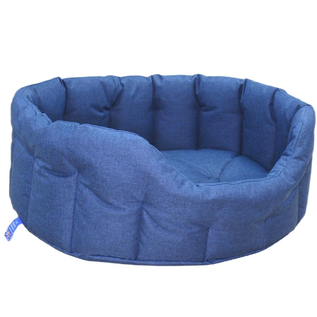 Navy Blue Country Heavy Duty Waterproof Oval Drop Front Dog Beds by P&L | Made in the UK