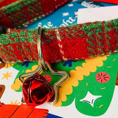 Noelle Festive Harris Tweed Christmas Dog Collar with Red Velvet Lining