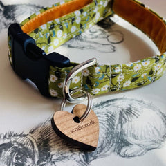 Olive Floral Dog Collar with Velvet Lining | Scrufts Handmade Dog Collars UK