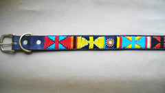 Designer Beaded Leather Dog Collar Zuri Multi Triangles