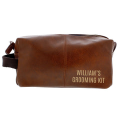 Personalised Luxury Brown Leather Wash Bag