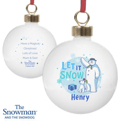 Personalised The Snowman and the Snowdog Blue Bauble | Christmas Gifts For Dog Lovers