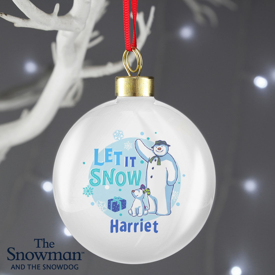 Personalised The Snowman and the Snowdog Blue Bauble | Christmas Gifts For Dog Lovers