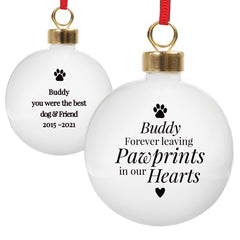 Personalised Pawprints Memorial Bauble |Pet Memorials