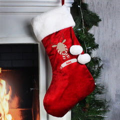 Personalised Retro Reindeer Red Velvet Christmas Stocking For Dogs
