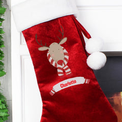 Personalised Retro Reindeer Red Velvet Christmas Stocking For Dogs