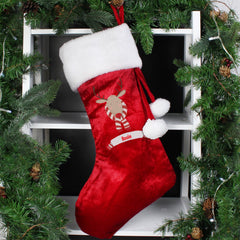Personalised Retro Reindeer Red Velvet Christmas Stocking For Dogs