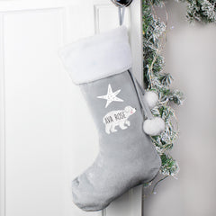 Personalised Baby Polar Bear Luxury Silver Grey Christmas Stocking For Dogs