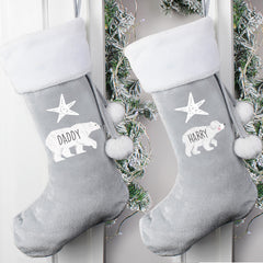 Personalised Baby Polar Bear Luxury Silver Grey Christmas Stocking For Dogs