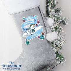 Personalised The Snowman and the Snowdog Luxury Silver Grey Stocking