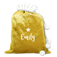 Personalised Name Only Gold Luxury Pom Pom Christmas Sack