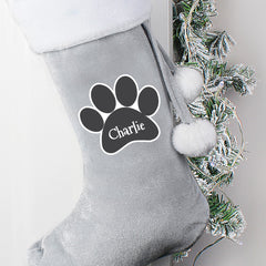 Personalised Paw Print Silver Grey Stocking For Pets