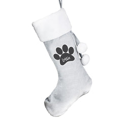Personalised Paw Print Silver Grey Stocking For Pets
