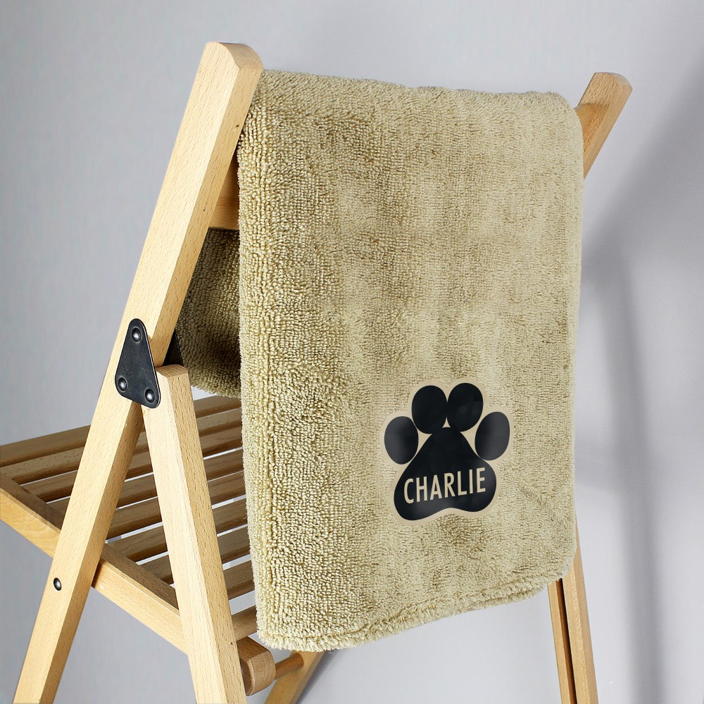 Personalised Paw Print Brown Microfiber Pet Towel