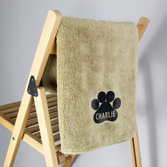 Personalised Paw Print Brown Microfiber Pet Towel