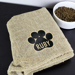 Personalised Paw Print Brown Microfiber Pet Towel