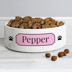 Personalised Pink Plaque 14cm Medium Pet Bowl | Personalised Dog Bowls