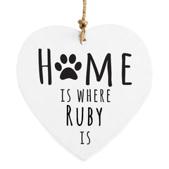 Personalised 'Home is Where' Pet Wooden Heart Decoration