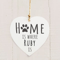 Personalised 'Home is Where' Pet Wooden Heart Decoration