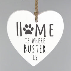 Personalised 'Home is Where' Pet Wooden Heart Decoration