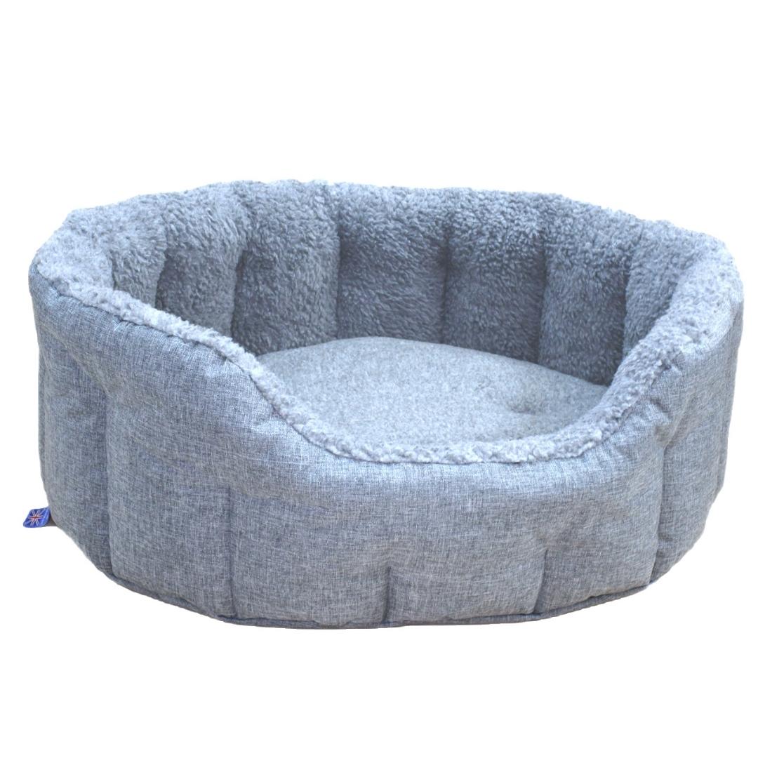 P&L Charcoal With Silver Fleece Oval Dog Bed | Made in the UK