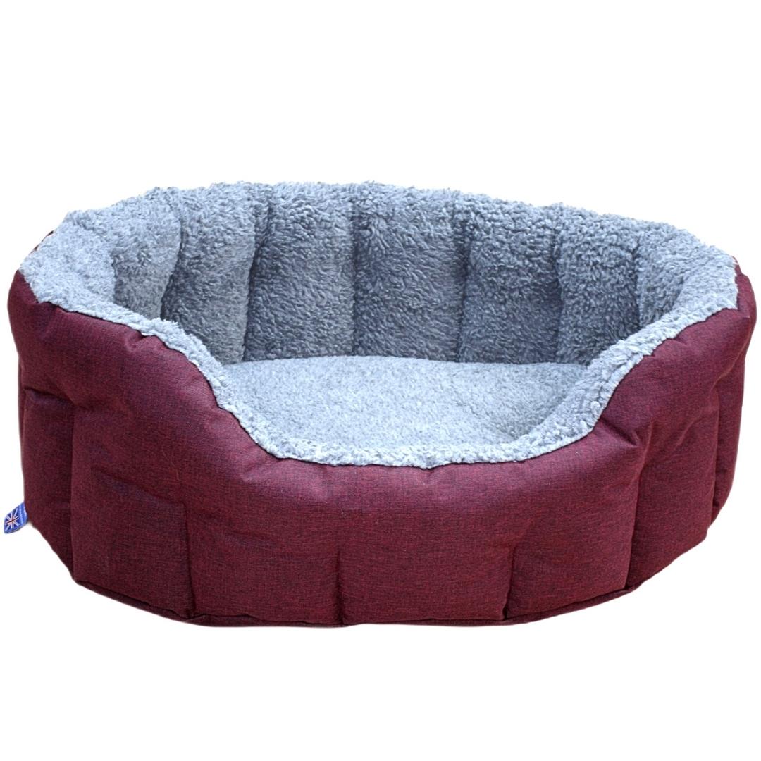 P&L Red Wine With Silver Fleece Oval Dog Bed | Made in the UK