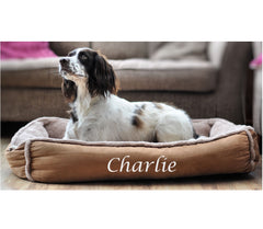 Personalised Caramel Fleece Cradle Dog Bed