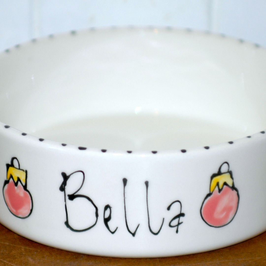 Personalised Ceramic Christmas Baubles Dog Bowls