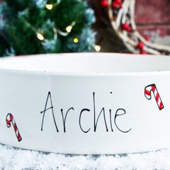 Personalised Ceramic Christmas Candy Canes Dog Bowls