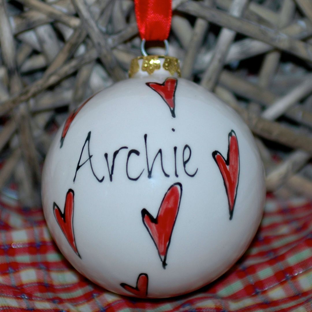 Personalised Christmas Baubles Red Hearts | Gifts For Dog Lovers