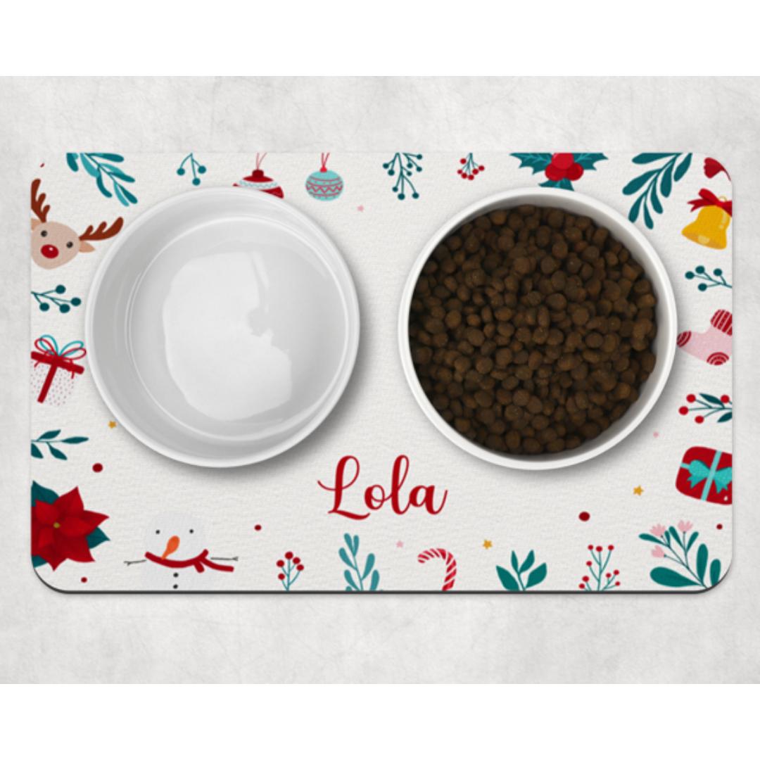 Personalised Christmas Design Neoprene Pet Bowl Placemat
