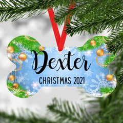 Personalised Christmas Dog Bone Decoration - Bauble Design