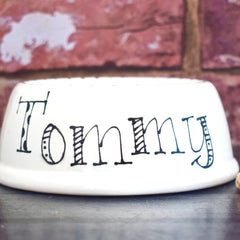 Personalised Doodle Font Slanted Dog Bowls | Personalised Spaniel Bowls