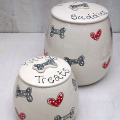 Personalised Hearts And Bones Ceramic Dog Treat Jar