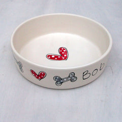 Personalised Hearts and Bones Ceramic Water Dog Bowl
