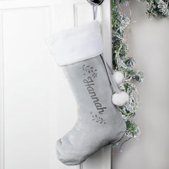 Personalised Holly Grey Velvet Stocking For Pets