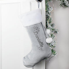 Personalised Holly Grey Velvet Stocking For Pets
