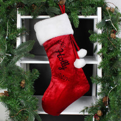Personalised Holly Red Velvet Stocking For Pets