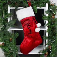 Personalised Holly Red Velvet Stocking For Pets