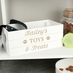 Personalised Pet White Wooden Storage Crate