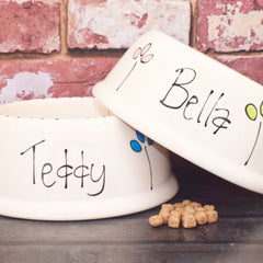 Personalised Petal Design Slanted Dog Bowls | Personalised Spaniel Bowls