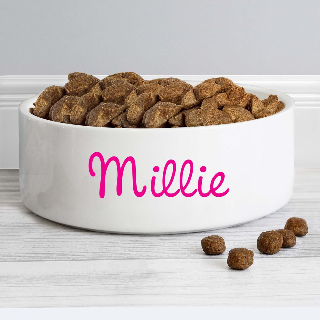 Personalised Pink Name 14cm Medium Ceramic Dog Bowl | Personalised Dog Bowls