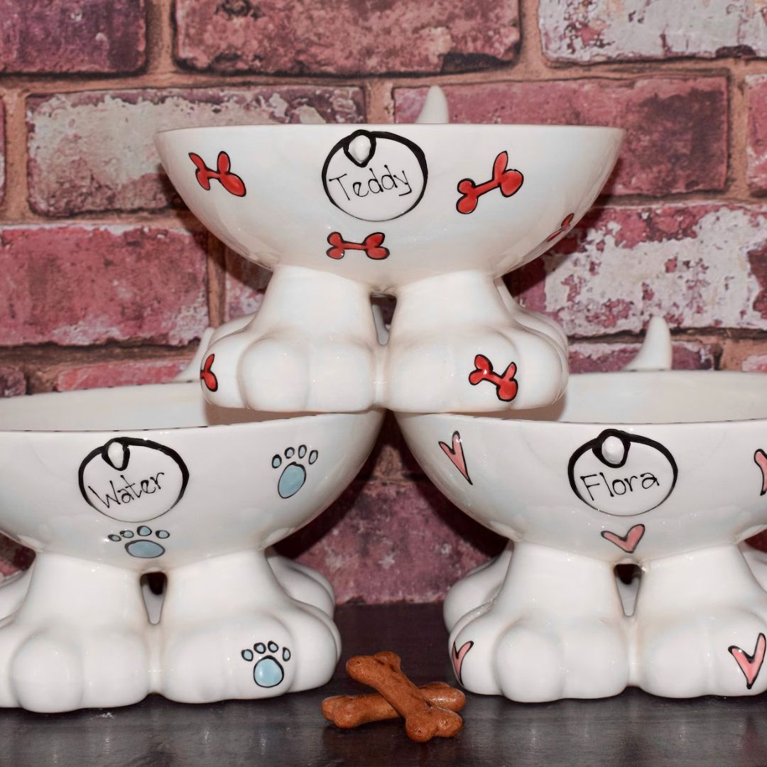 Personalised Raised Dog Legs Bowls Whimsical Design