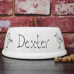 Personalised Seagull Stamp Slanted Dog Bowls