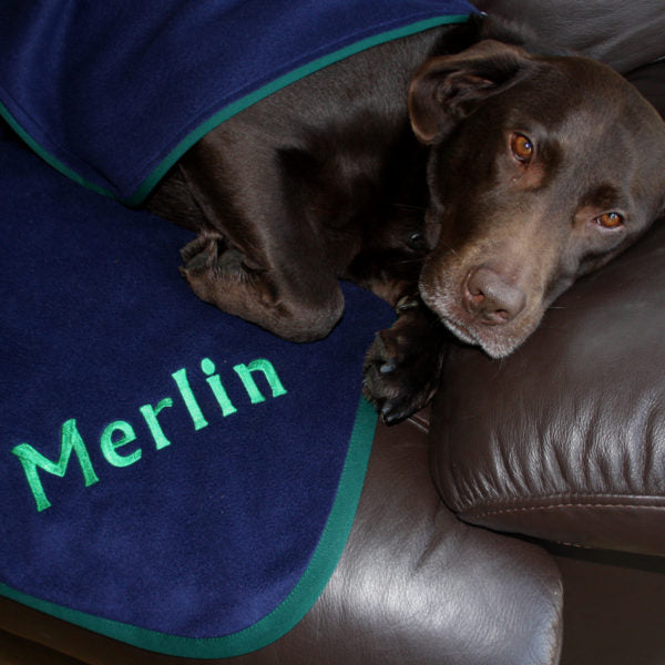 Luxury Personalised Pet Blankets In Navy & Forest Green