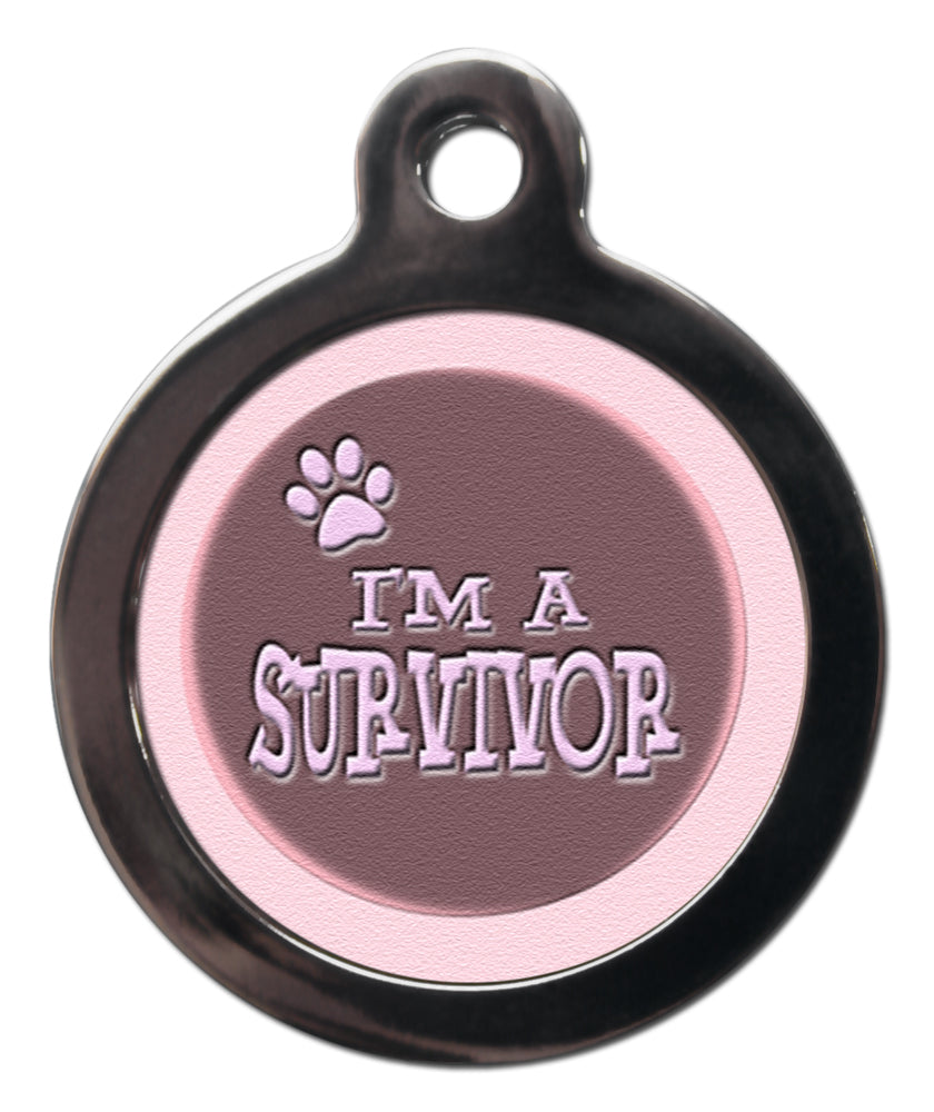 Pink I'm A Survivor Dog ID Tag