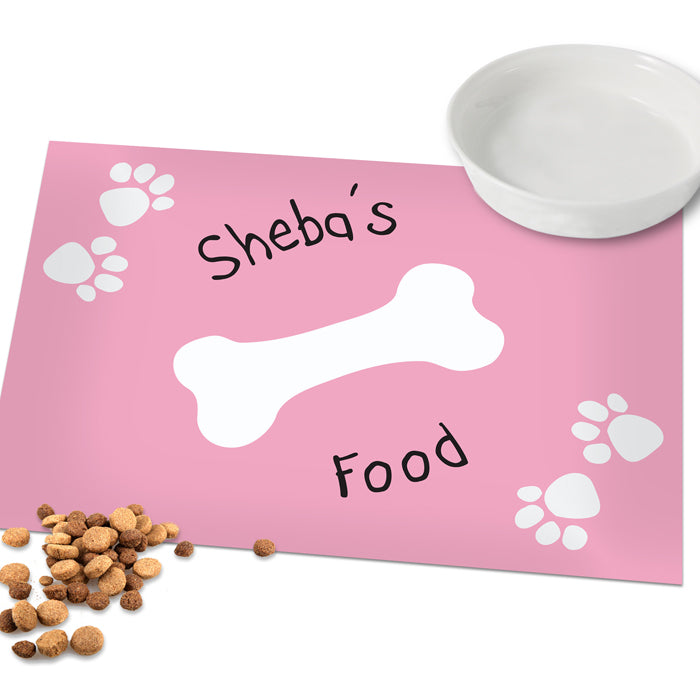 Pink Paw Print Bone Personalised Placemat for Dogs 