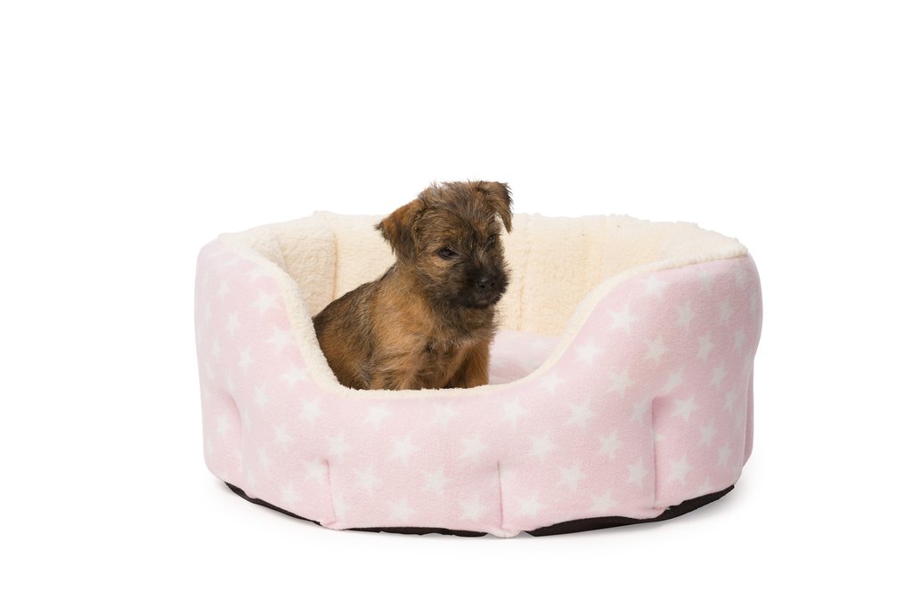 Pink Star Plush Fleece Oval Puppy Bed by House of Paws