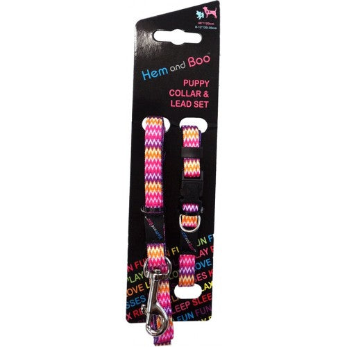 Pink Zig Zag Puppy Collar And Lead Set by Hem And Boo