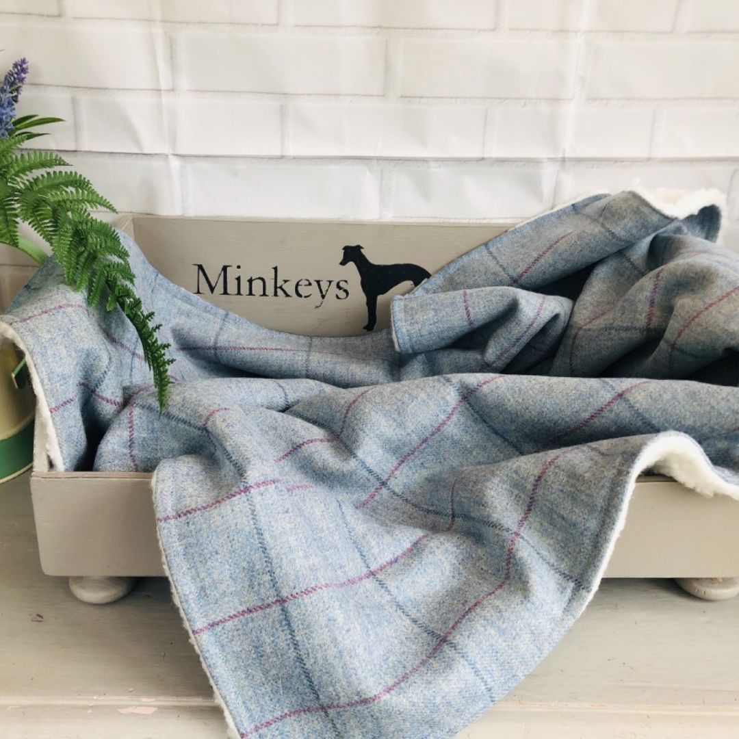 Pippy Blue Tweed Luxury Dog Blanket | Minkeys Tweed